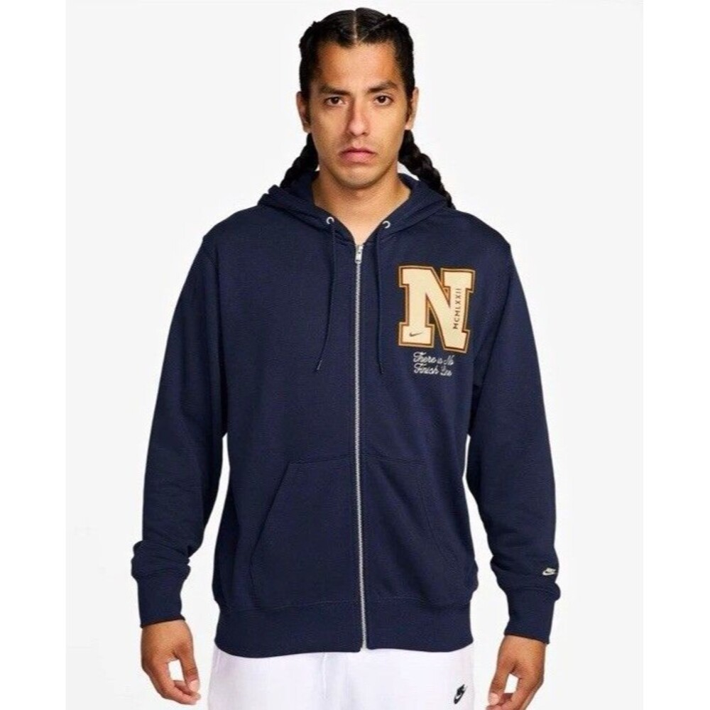 NWT Nike Mens Sportswear Club French Terry Full Zip Varsity Hoodie Obsidian Navy